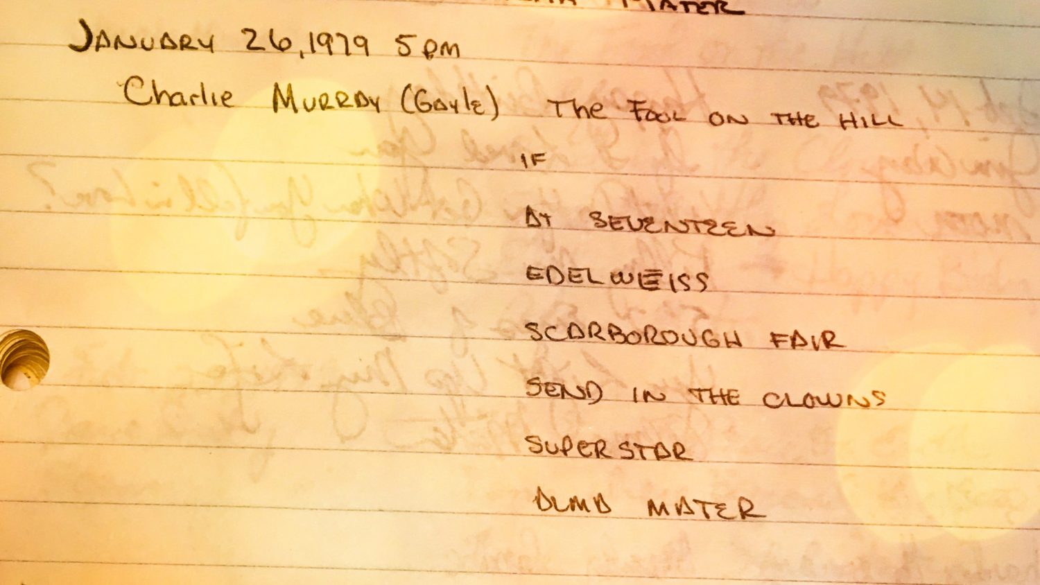 1979年1月26日在carillon上播放的手写歌曲列表