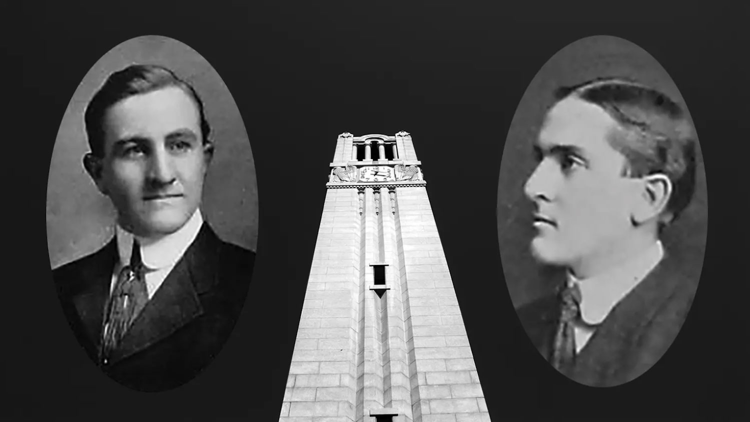 弗兰克·汤普森(左)和万斯赛克斯肖像纪念馆Belltower旁边