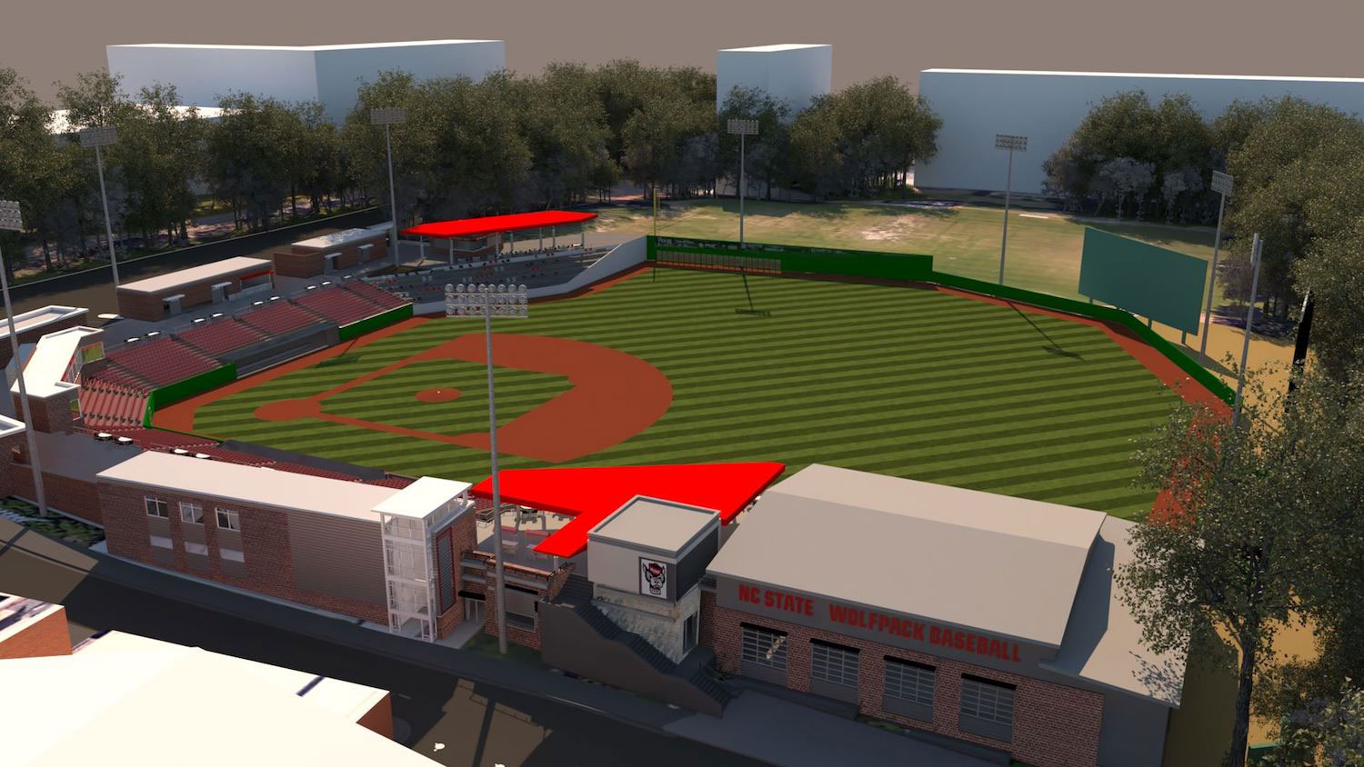北卡罗莱纳州的棒球体育场的鸟瞰图。